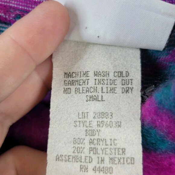 Vintage 90s Fleece Teddy Jacket Coat Small Aztec Southwest Pullover Hooded Pink - Picture 6 of 6